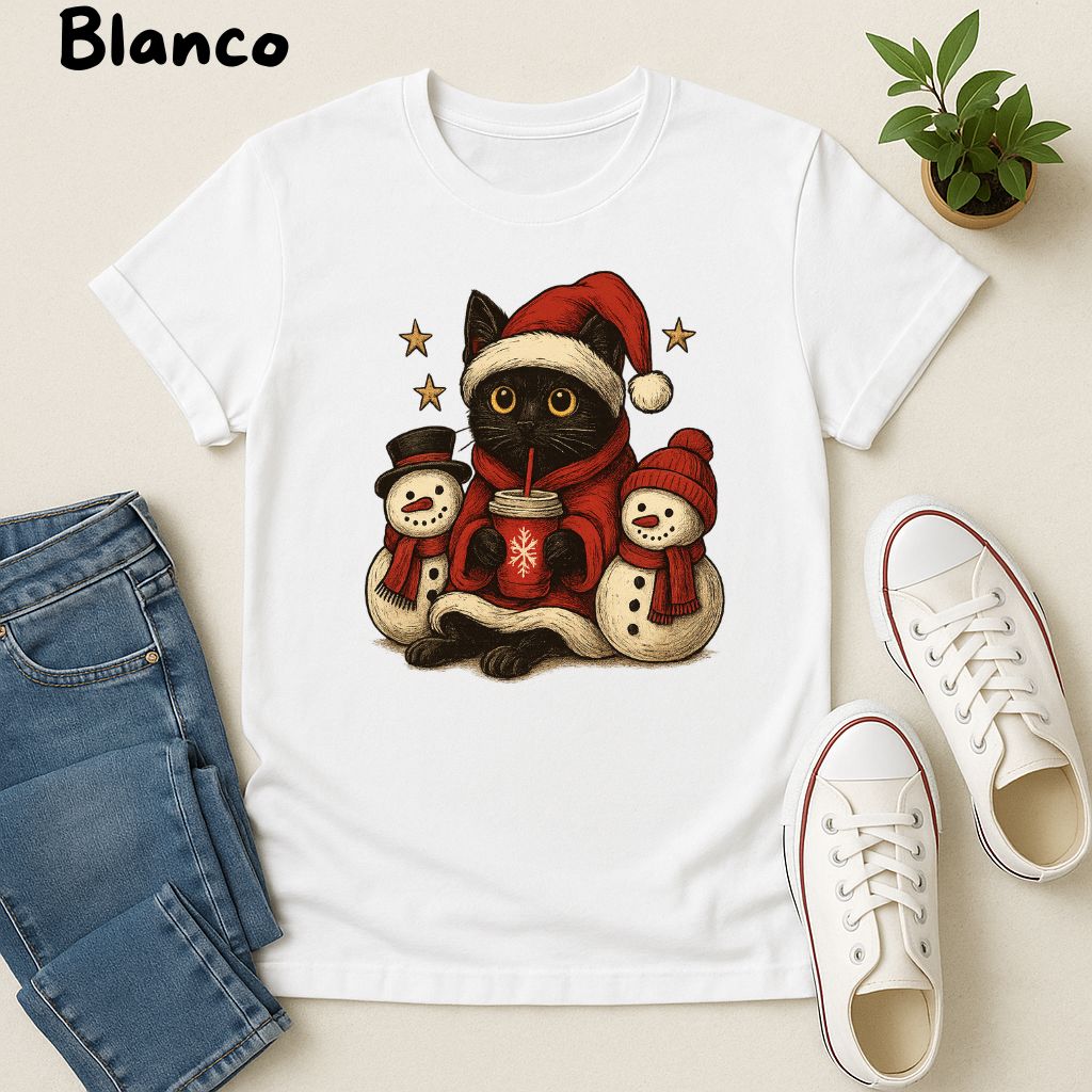 Polera Unisex Soft Style| Gato Negro| 100% Algodón| Dog Lover| Navidad | Estilo Navideño