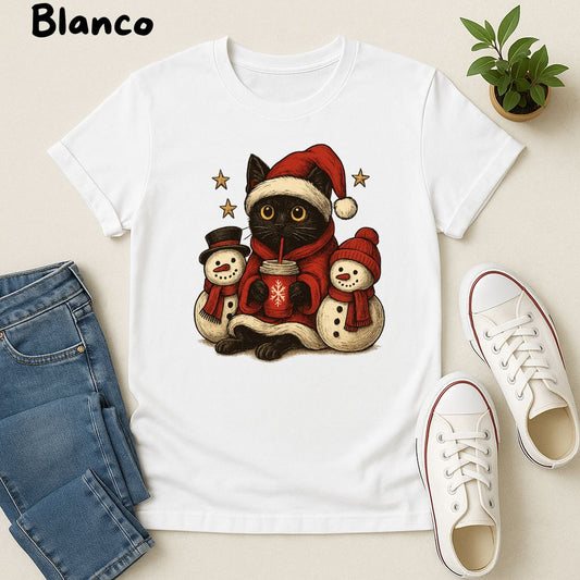 Polera Unisex Soft Style| Gato Negro| 100% Algodón| Dog Lover| Navidad | Estilo Navideño