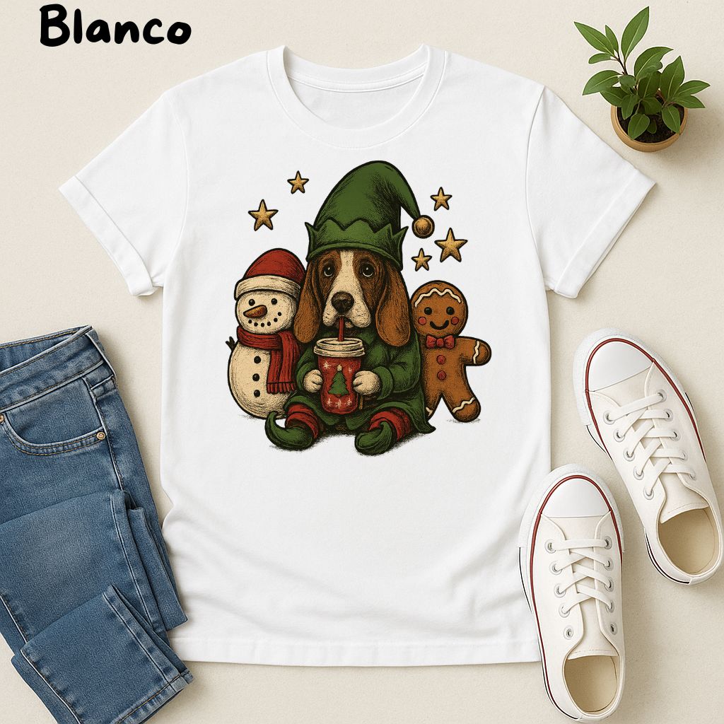 Polera Unisex Soft Style| Basset Hound | 100% Algodón| Dog Lover| Navidad | Estilo Navideño