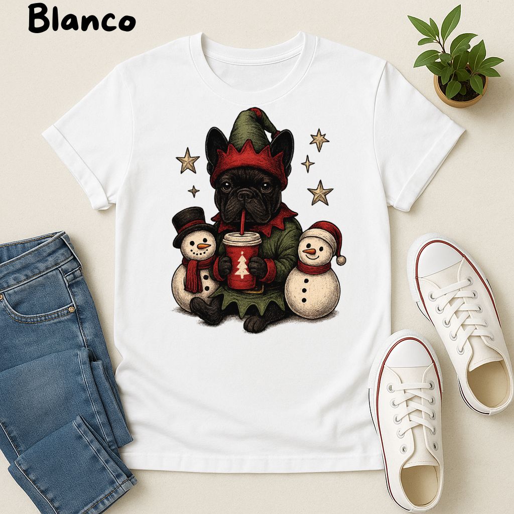 Polera Unisex Soft Style| Bulldog Frances Negro | 100% Algodón| Dog Lover| Navidad | Estilo Navideño