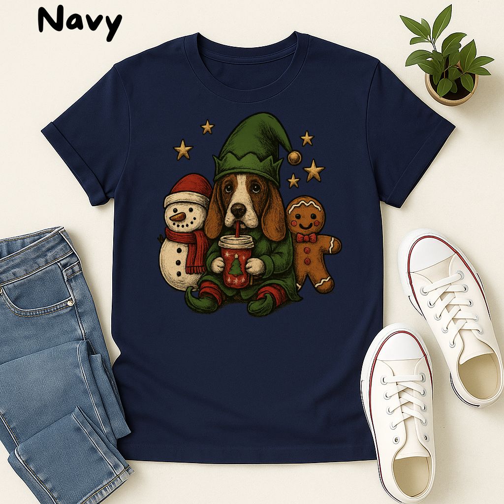 Polera Unisex Soft Style| Basset Hound | 100% Algodón| Dog Lover| Navidad | Estilo Navideño