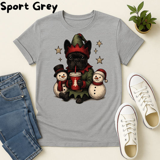 Polera Unisex Soft Style| Bulldog Frances Negro | 100% Algodón| Dog Lover| Navidad | Estilo Navideño