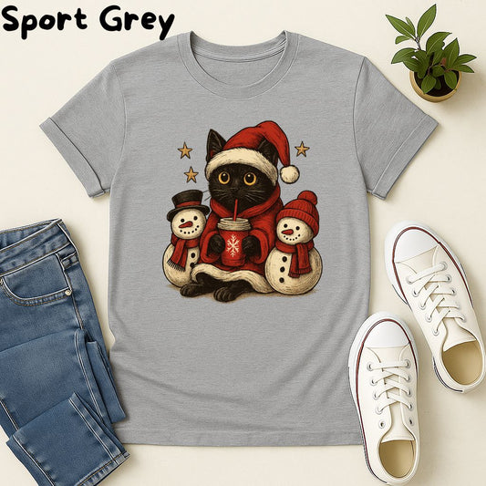 Polera Unisex Soft Style| Gato Negro| 100% Algodón| Dog Lover| Navidad | Estilo Navideño